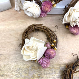Handmade 3” Mini Grapevine Wreath Ornaments with Real Dried Flowers - Perfect for Car Rearview Mirror, Home Decor, and Holiday Decorations